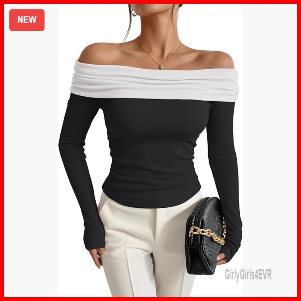 Off Shoulder Long Sleeve Slim Fit Blouse Rayon Spandex Tunic Top